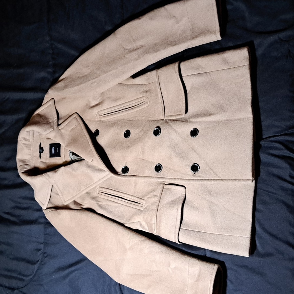 Men's Hugo Boss Wool Blend Tan Pea Coat Size 38R